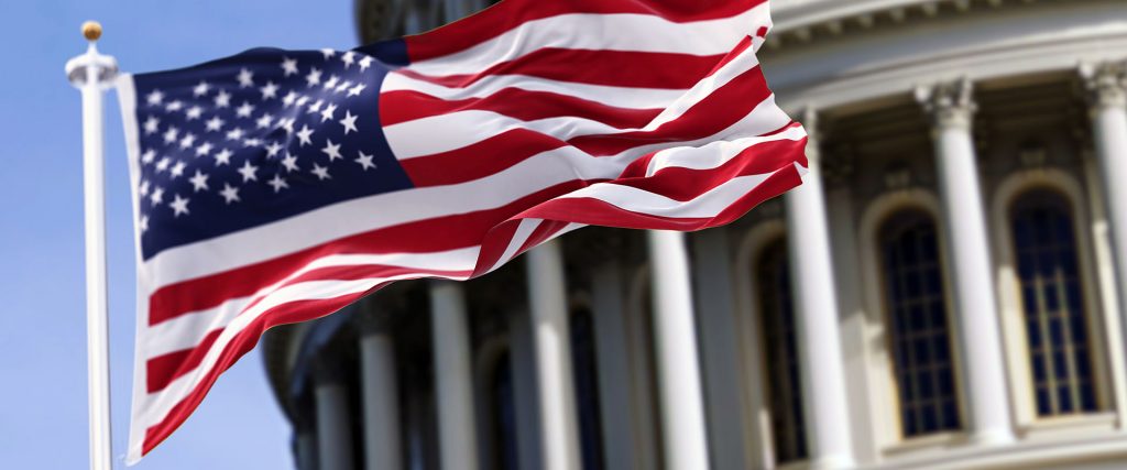 American flag outside Capitol building