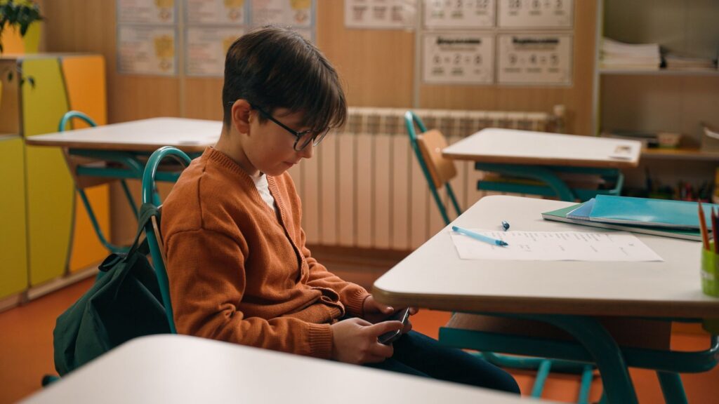 School education studying Caucasian boy little son school