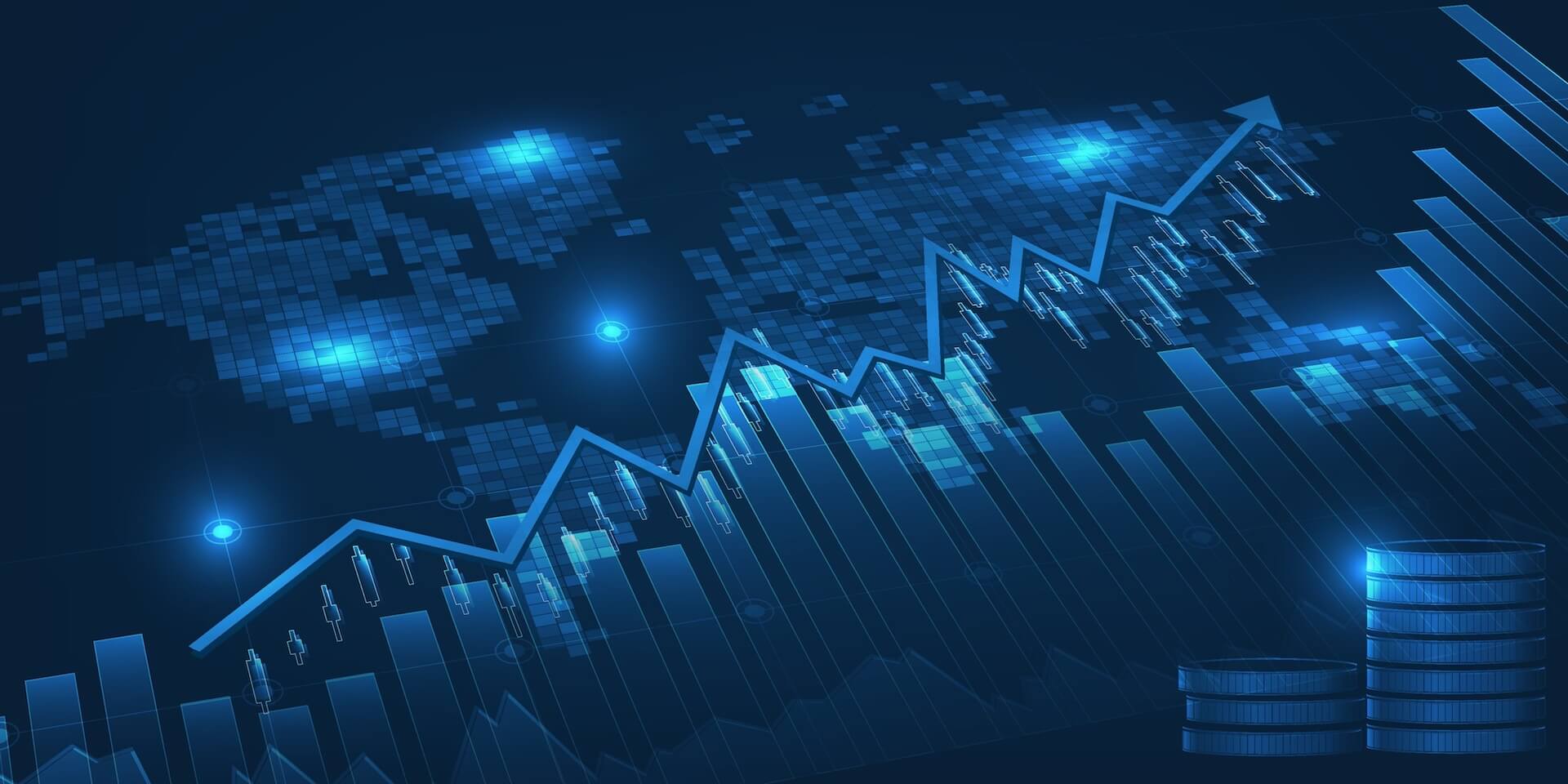 Vector illustrations of abstract futuristic global economics artwork or backgound for financial and investment.