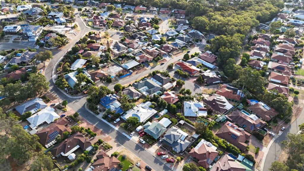 Aerial drone view of kelmscott neighbourhood in perth western australia