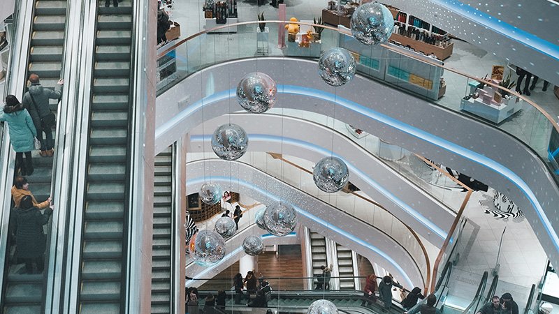 escalators inside shopping mall