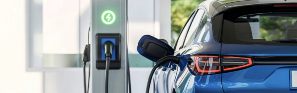 Electric vehicle being charged