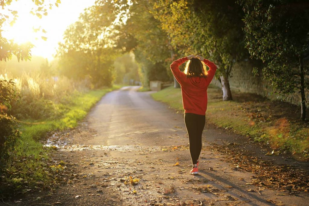 Red girl walking