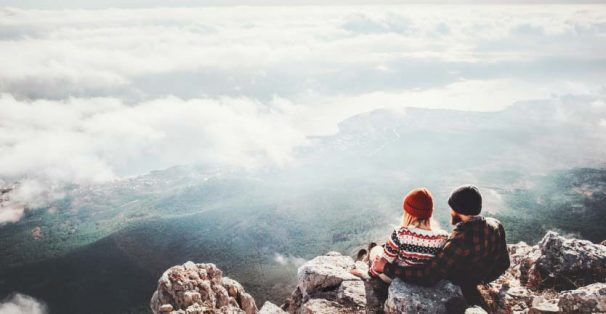 Couple on top of the mountain