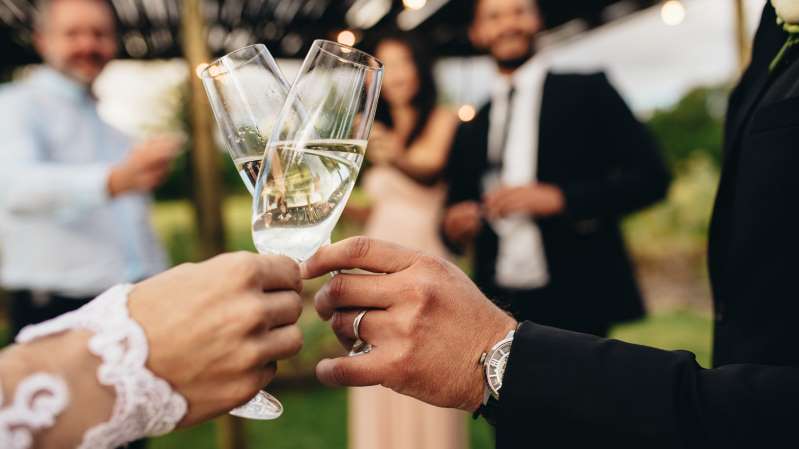 Couple wedding champagne toast