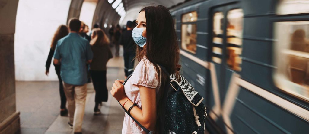 Views on vaccine. Women on trains station